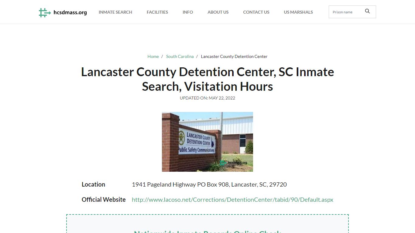 Lancaster County Detention Center, SC Inmate Search, Visitation Hours