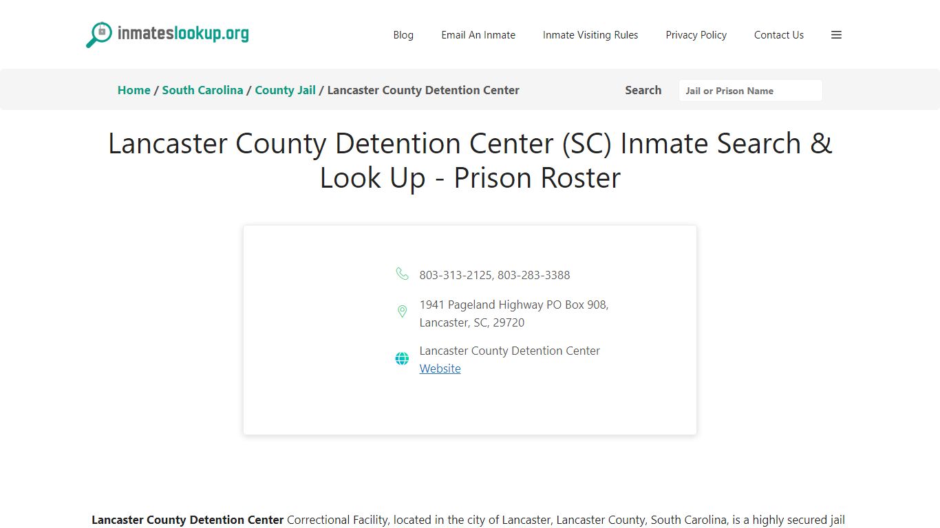 Lancaster County Detention Center (SC) Inmate Search & Look Up - Prison ...